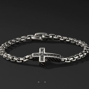 DAVID YURMAN PAVÉ CROSS BRACELET W/ BLACK DIAMONDS